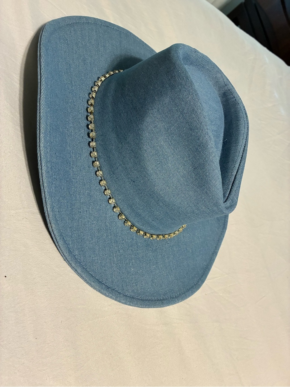 Blue Rhinestone Trim Fedora Hat - Women Accessories